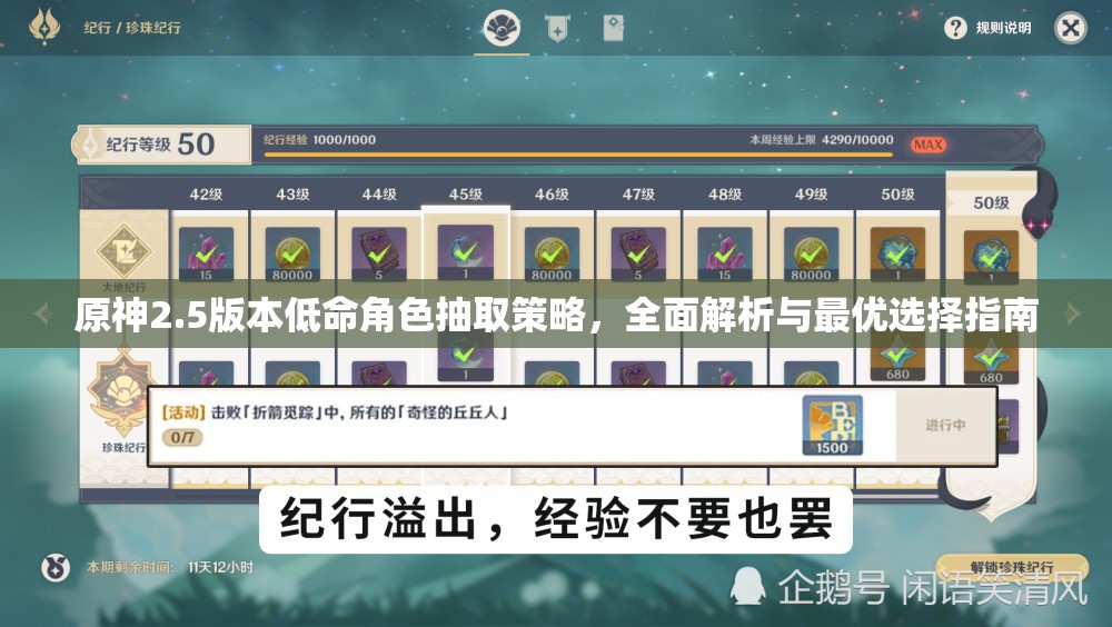 原神2.5版本低命角色抽取策略，全面解析与最优选择指南