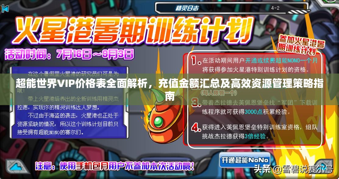 超能世界VIP价格表全面解析，充值金额汇总及高效资源管理策略指南