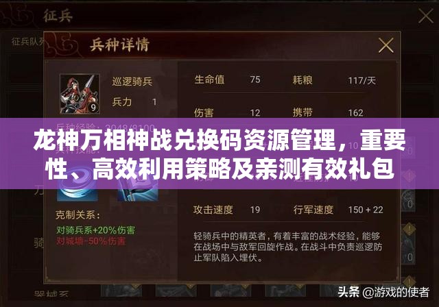 龙神万相神战兑换码资源管理，重要性、高效利用策略及亲测有效礼包激活码大全