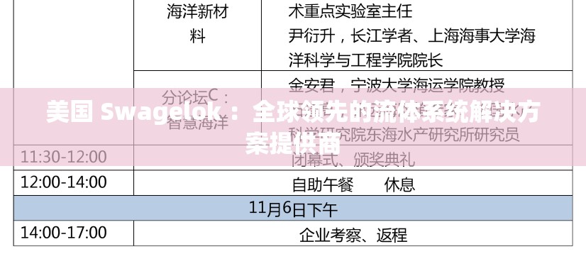 美国 Swagelok ：全球领先的流体系统解决方案提供商