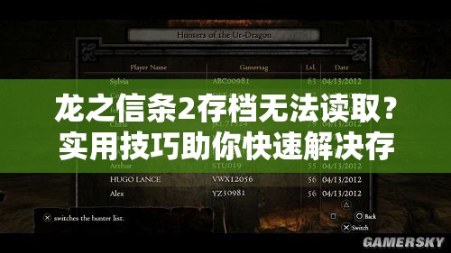 龙之信条2存档无法读取？实用技巧助你快速解决存档问题！