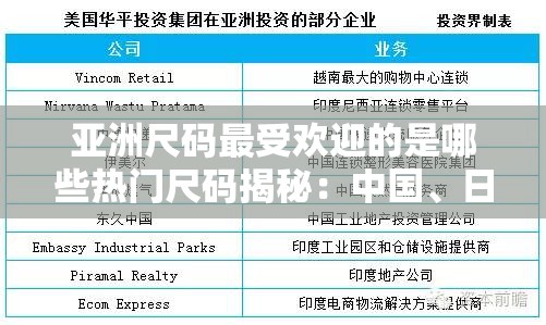 亚洲尺码最受欢迎的是哪些热门尺码揭秘：中国、日本、韩国等亚洲国家的尺码偏好