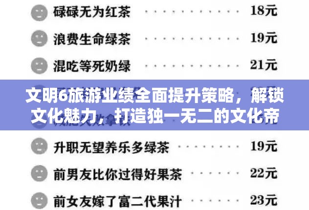 文明6旅游业绩全面提升策略，解锁文化魅力，打造独一无二的文化帝国