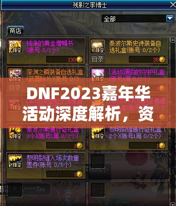 DNF2023嘉年华活动深度解析，资源管理技巧、高效利用策略与价值最大化指南