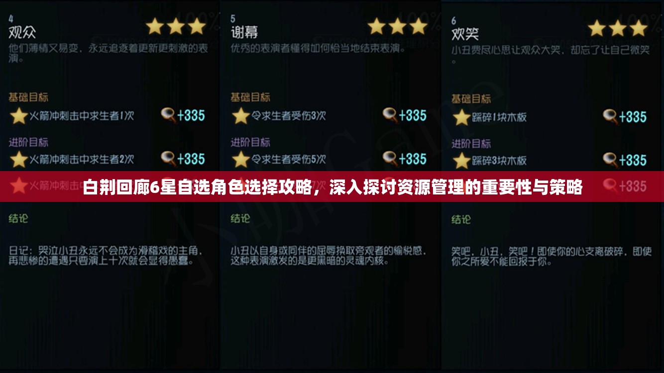 白荆回廊6星自选角色选择攻略，深入探讨资源管理的重要性与策略