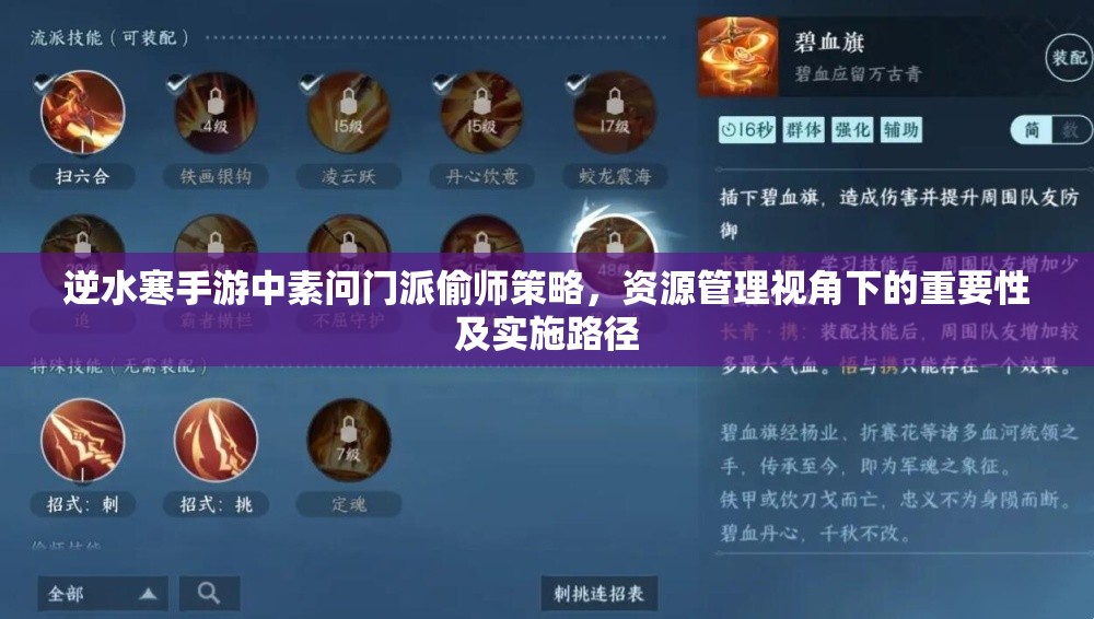逆水寒手游中素问门派偷师策略，资源管理视角下的重要性及实施路径