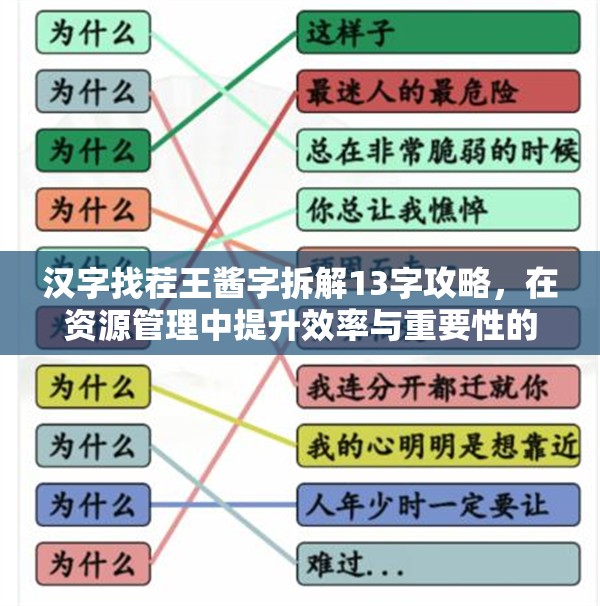 汉字找茬王酱字拆解13字攻略，在资源管理中提升效率与重要性的深度解析