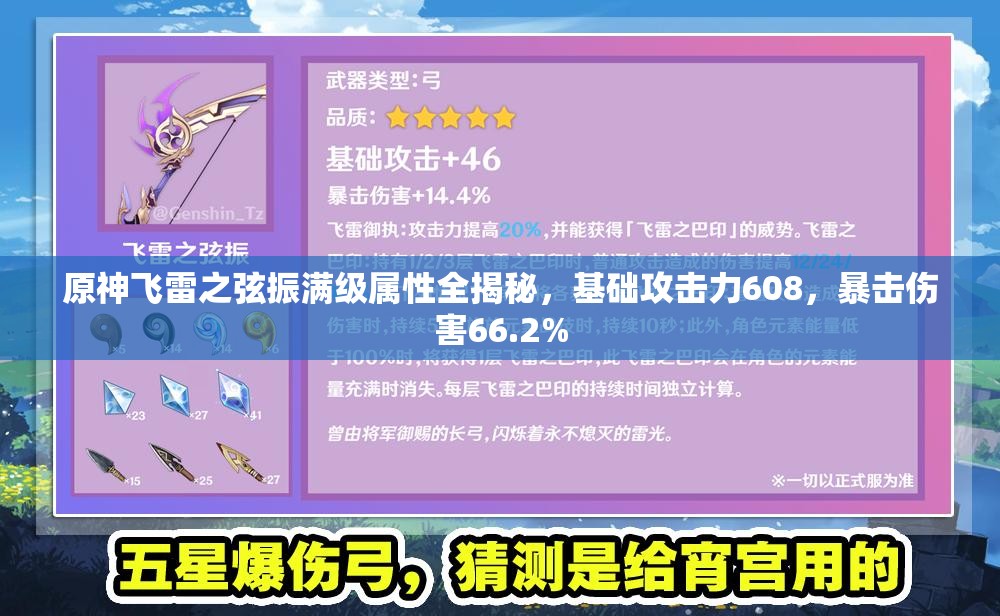 原神飞雷之弦振满级属性全揭秘，基础攻击力608，暴击伤害66.2%