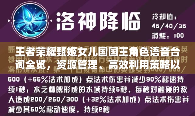 王者荣耀甄姬女儿国国王角色语音台词全览，资源管理、高效利用策略以实现价值最大化