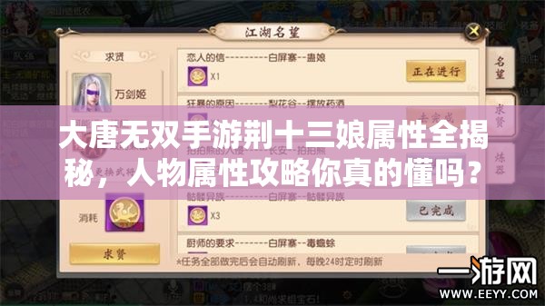 大唐无双手游荆十三娘属性全揭秘，人物属性攻略你真的懂吗？
